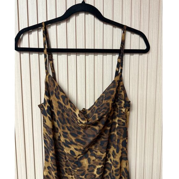 MICAS Leopard Print Sheer Draped Maxi Dress Brown Women’s Size M - Picture 4 of 11